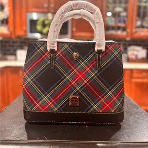 Dooney & Bourke Tartan Satchel - Red, Black, and Green Holiday Plaid NWT